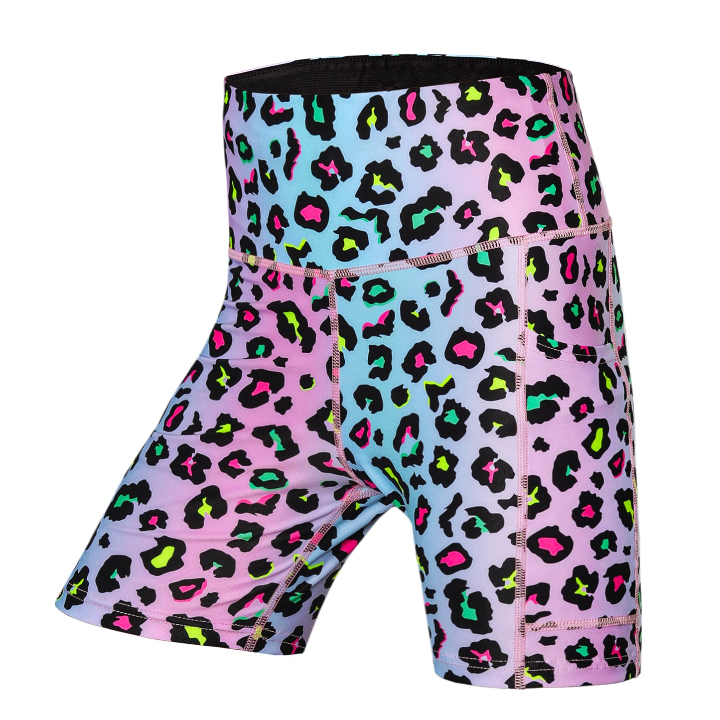 Women's Sky Leopard Print Running Shorts with Back Zip Pocket