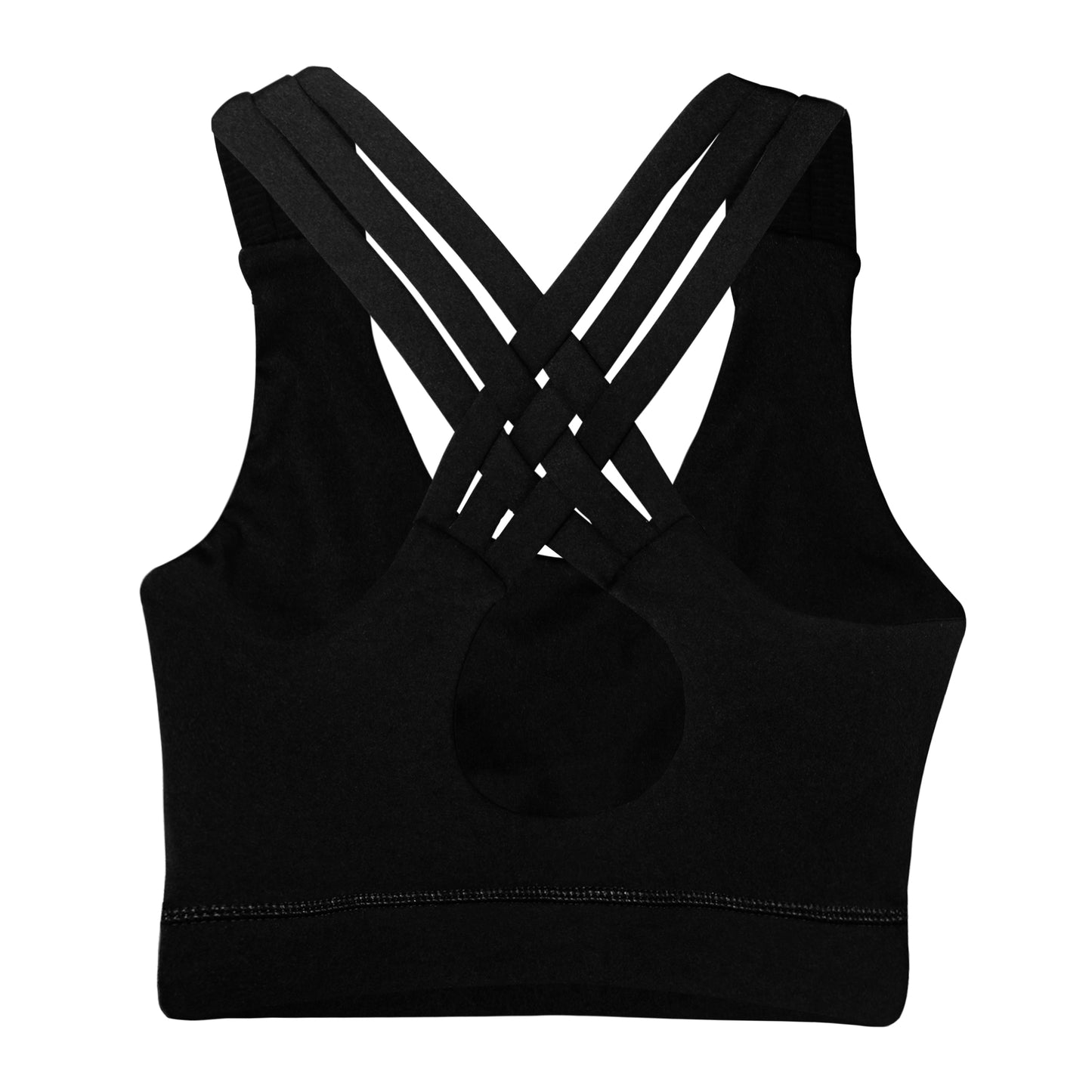 Women's Plain Black Back Criss-Cross Sports Bra