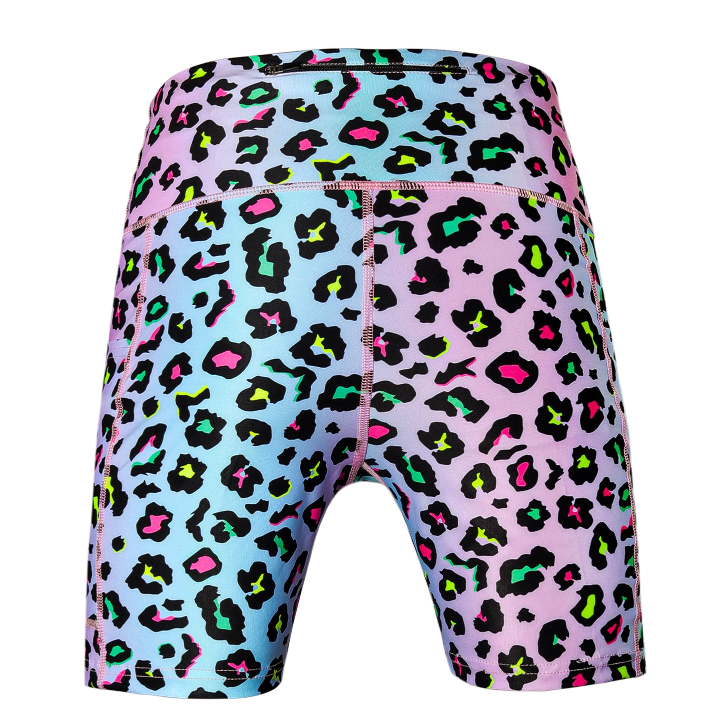 Women's Sky Leopard Print Running Shorts with Back Zip Pocket